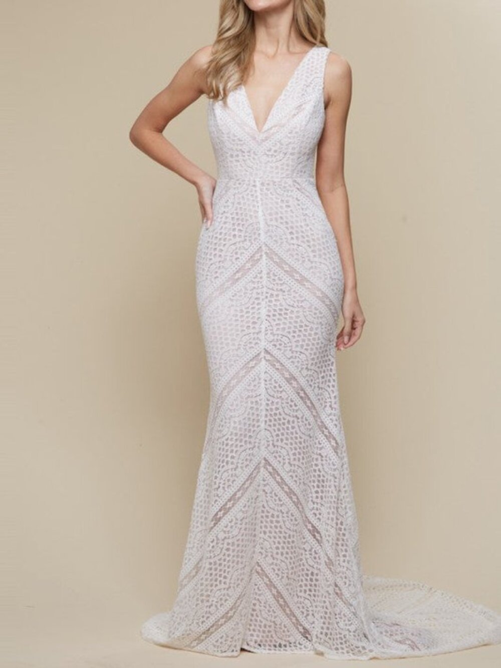NWT Blush Ivory Lace Boho Mermaid Wedding Dress L